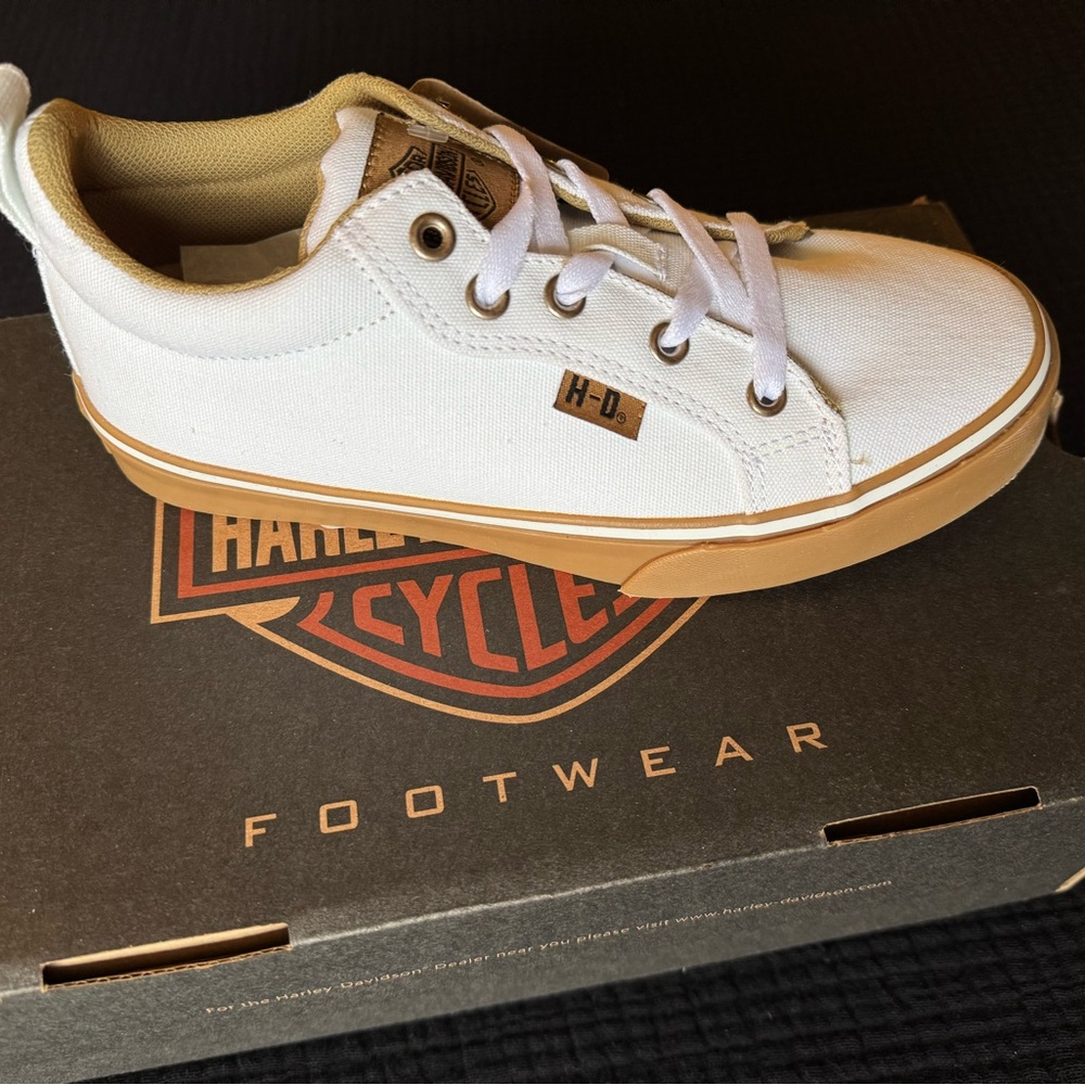 Harley-Davidson White and Tan Sneakers